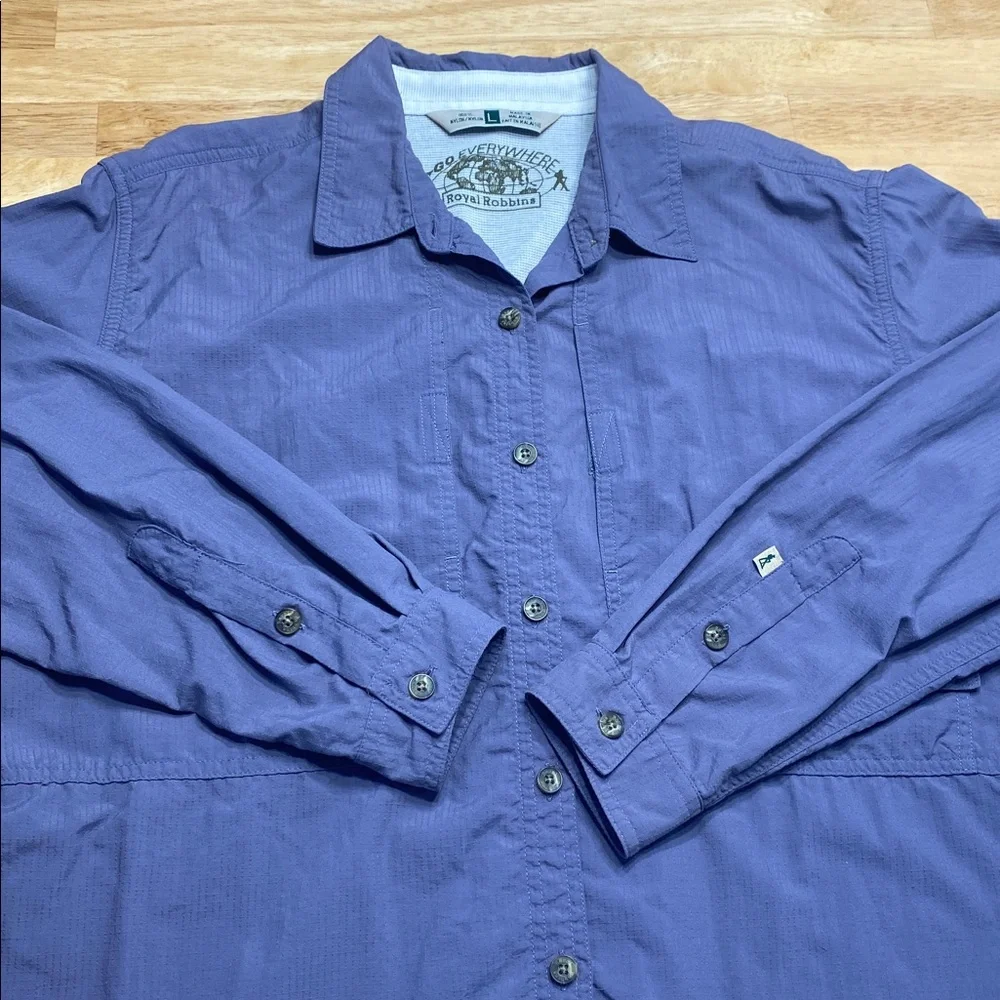Royal Robbins Women Purple Button Down Shirt Size L 100% Nylon Go Everywhere - Picture 3 of 7